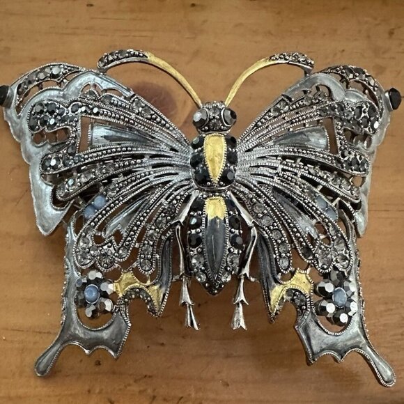 Set Of 6 BUTTERFLY HAIR BARRETTE CLIP CRYSTAL SILVER TONE METAL Vintage Y2K - Picture 4 of 8